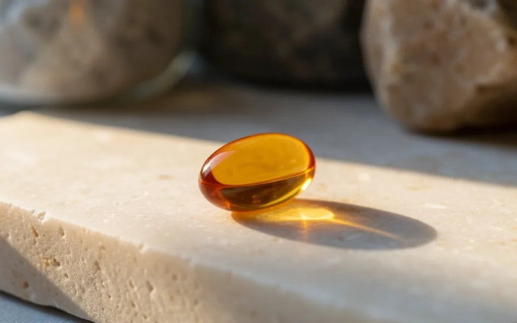 Vitamin D3 softgel on stone slab