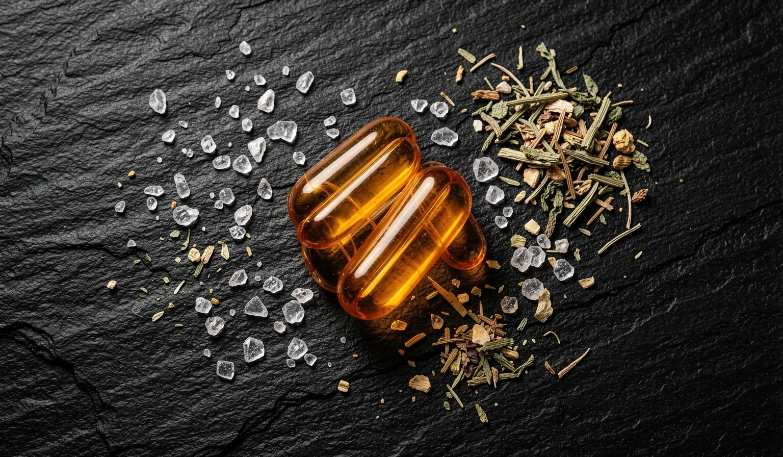 Mineral crystals and botanical powders for men's vitamin formulas