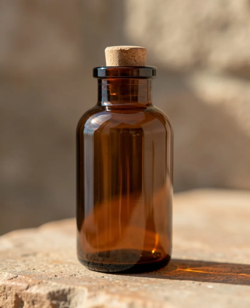 Glass apothecary bottle representing data protection and care