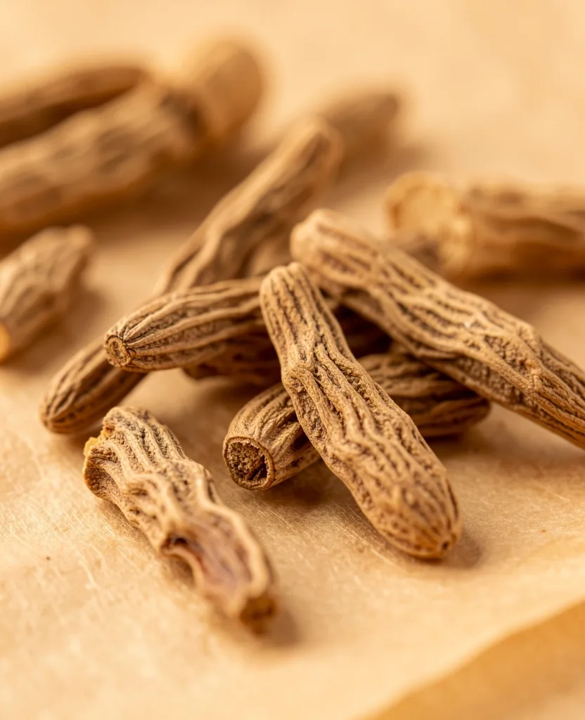 Close-up of natural botanical root ingredients used in men's wellness supplements